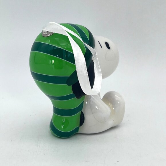 Peanuts Snoopy Plastic Christmas Tree Holiday Ornament 3.5" Green Stocking Hat - Picture 8 of 14